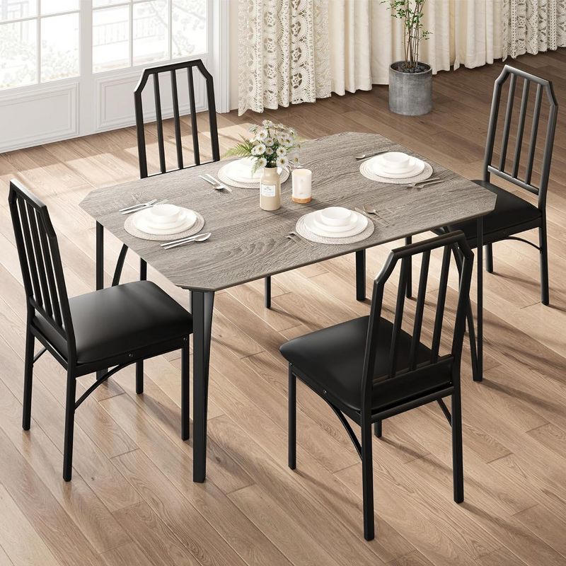 Whizmax Dining Table Set for 4, Kitchen Table and Chairs, Rectangular Dining Room Table Set with 4 Upholstered Chairs For Small Space, Apartment, 3 of 8
