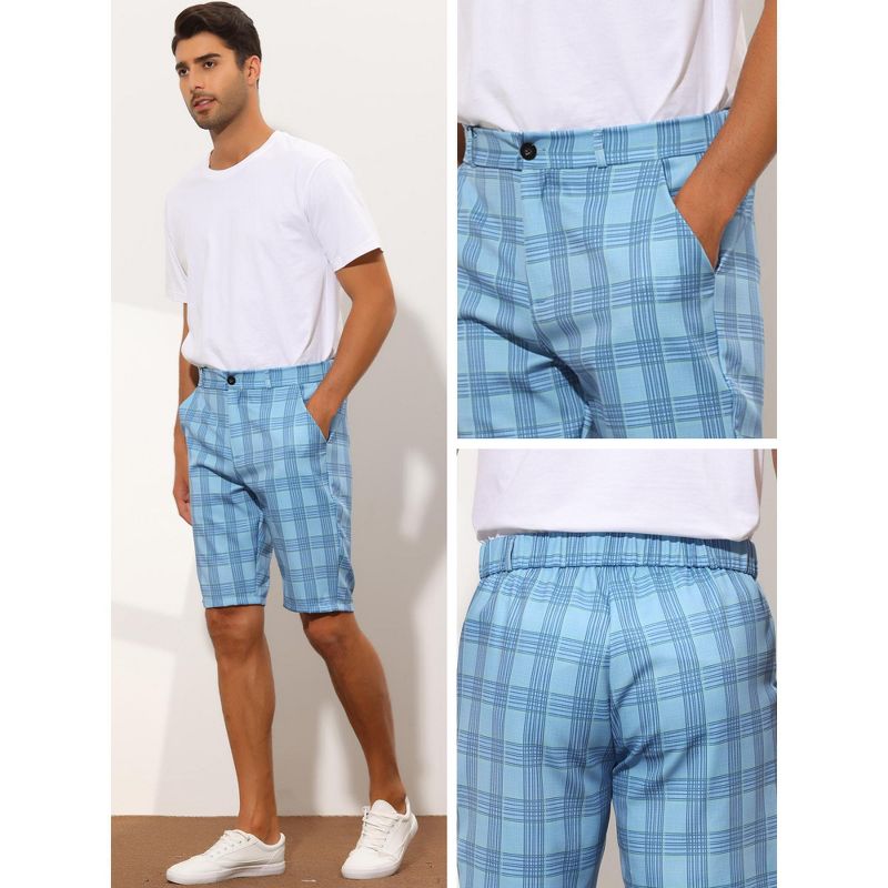 Lars Amadeus Men's Straight Fit Flat Front Plaid Checked Shorts, 5 of 6