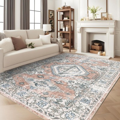 Machine Washable Rug Ultra Soft Area Rug Non Slip Vintage Rug Foldable Stain Resistant Rugs for Living Room Bedroom