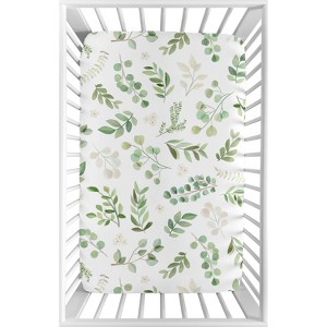 Sweet Jojo Designs Girl Baby Fitted Mini Crib Sheet Botanical Leaf Green and White - 1 of 4