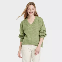 Women's V-Neck Pullover Sweater - Universal Thread™ Green L