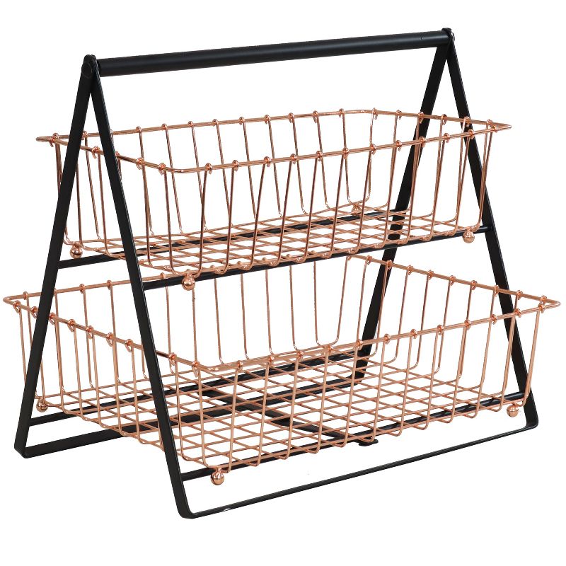 Sunnydaze Indoor Rectangle Iron 2-Tier Decorative Storage Basket for Kitchen Countertop - Copper, 1 of 9