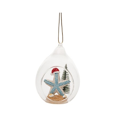 Beachcombers Starfish In Glass Globe W/Santa Hat Ornament