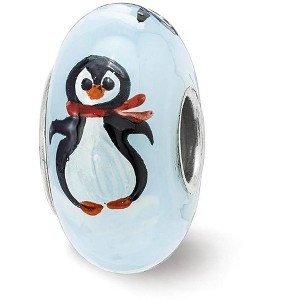 Black Bow Jewelry Fenton Sterling Silver Hand Painted Penguin Frolic Glass Bead Charm - 1 of 4