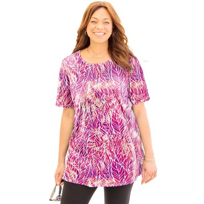 Catherines Women's Plus Size Petite Easy Fit Short Sleeve Scoopneck Tunic