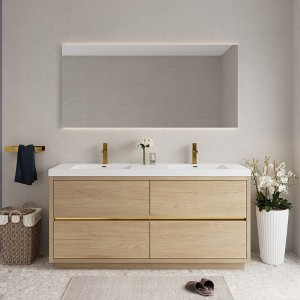 Whisen Freestanding Bathroom Vanity with Stone Resin Sink, U-Shaped Interior, 2 Soft-Close Drawers, Pre-Assembled Cabinet - 1 of 4