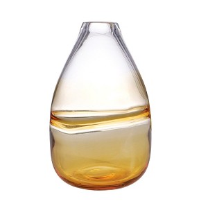 HomeRoots 11" Clear And Amber Ombre Glass Round Table Vase - 1 of 4