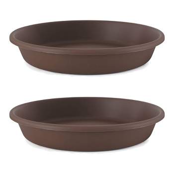The HC Companies Classic Plastic 21 Inch Round Plant Flower Pot Planter Deep Saucer Drip Tray, Fits 21 Inch Pot, Chocolate Brown (2 Pack)