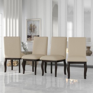 Set of 4 Upholstered Dining Chairs with Curved Wood Legs, High Back, Nailhead Trim, Cushioned Seat, Elegant Farmhouse Style-Cuddlewood - 1 of 4