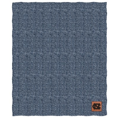 NCAA North Carolina Tar Heels Two- Tone Sweater Knit Throw Blanket with Faux Leather Logo Patch