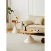 2-Piece Modern Round Coffee Table Set with Brown Wood Veneer Top and White Metal Cone Base for Living Room-Baofuwish - 2 of 4