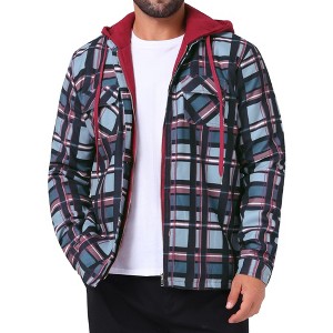 INSPIRE CHIC Men's Quilted Drawstring Hooded Zipper Padded Plaid Jacket - 1 of 4