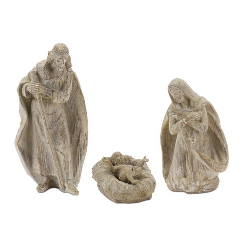 Holy Family Nativity Figurine Set Of 3 - Beige Resin Statues, 7.75 Inches Tall