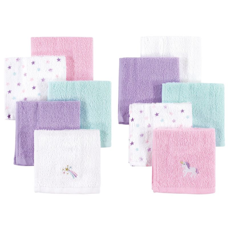 Hudson Baby Infant Girl Super Soft Cotton Washcloths, Unicorn, One Size, 1 of 3