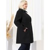 Women's Plus Size Coats Notched Lapel Single Breasted Cinched Waist Winter Pea Long Coat Black 2X Black 2X - 4 of 4