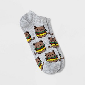Women's Cat Hamburger Low Cut Socks - Light Heather Gray 4-10: Funny Knit Gift - 1 of 1