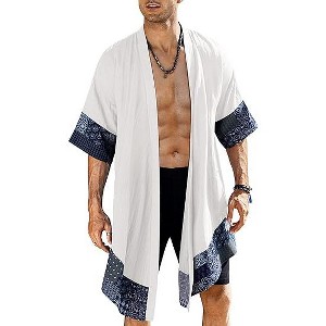 COOFANDY Men's Ruffle Shawl Collar Lightweight Cardigan Long Jackets Open Front Drape Cape Coat - 1 of 4