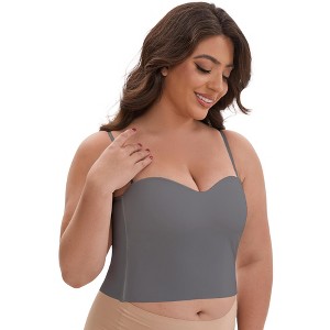 INSPIRE CHIC Women's Adjustable Spaghetti Straps Wireless Padded Slim Fit Sweetheart Neck Solid Camisoles - 1 of 4