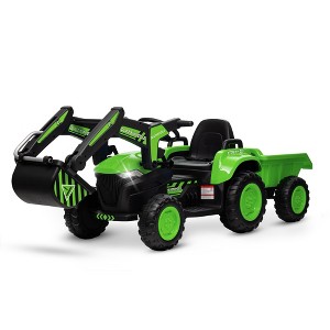12V Kids 3 in 1 Ride on Excavator & Tractor with Detachable Trailer, Kids Electric Vehicles with LED Lights - 1 of 4