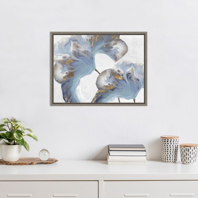 Eva Watts Blue and Gold Floral Canvas Print with Gray Frame