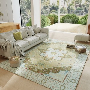 5x7 Washable Abstract Print Multi-Color Area Rug, Thin Distressed Non-Slip Carpet for Living Room Bedroom, Home Decor - 1 of 4