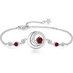 Moon & Star Birthstone Bangle, Sterling Silver Adjustable Charm Bracelet, Birthday Anniversary Christmas Gift for Women - 1 of 4