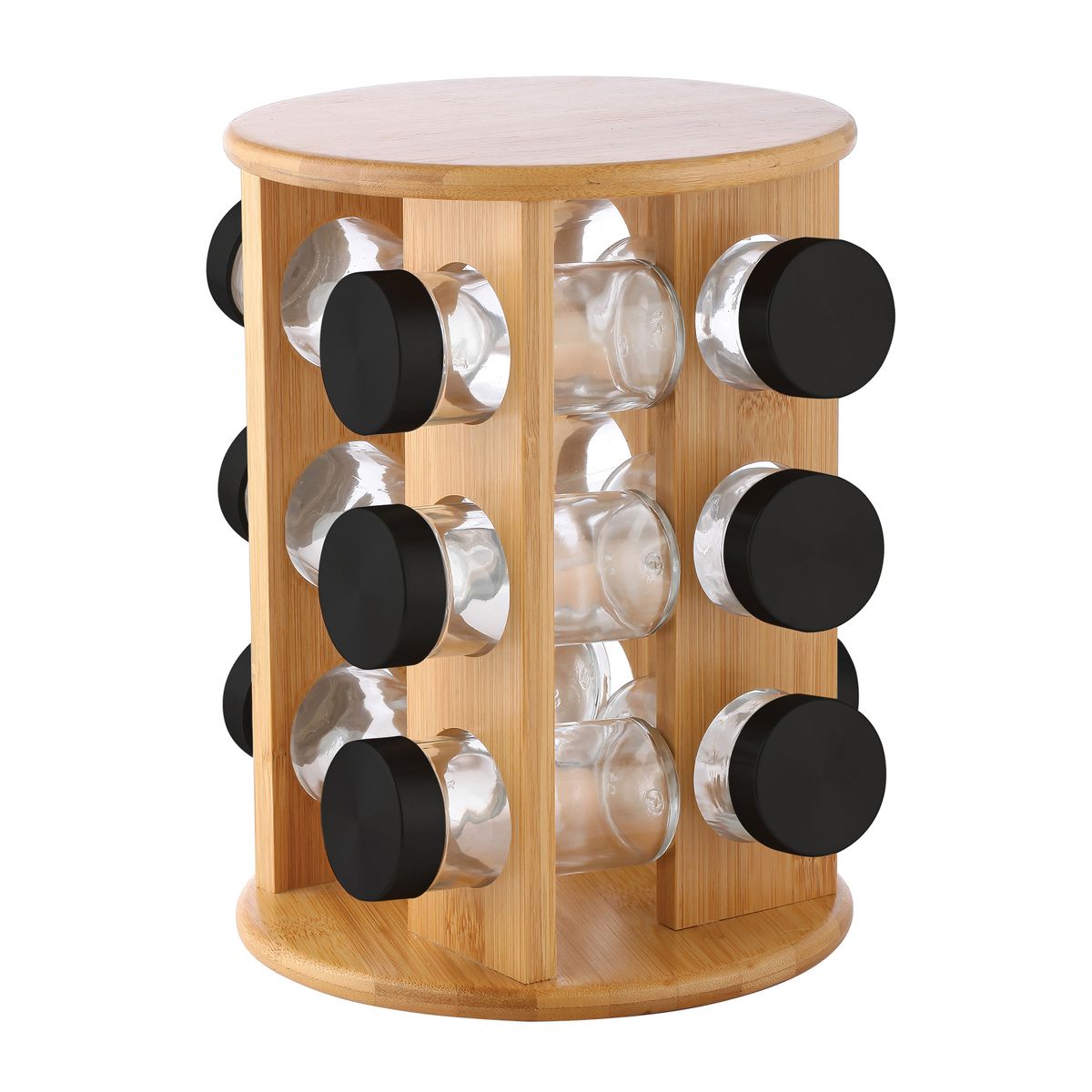 ELLE Decor 12-Jar Spice Rack Organizer, Black and Wood in Multicolored