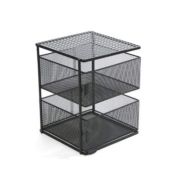 MIND READER Metal Mesh Magnetic Organizer [2 TIER] Slide Out Basket Drawer For Kitchen, Bathroom, Office Desk (BLACK)