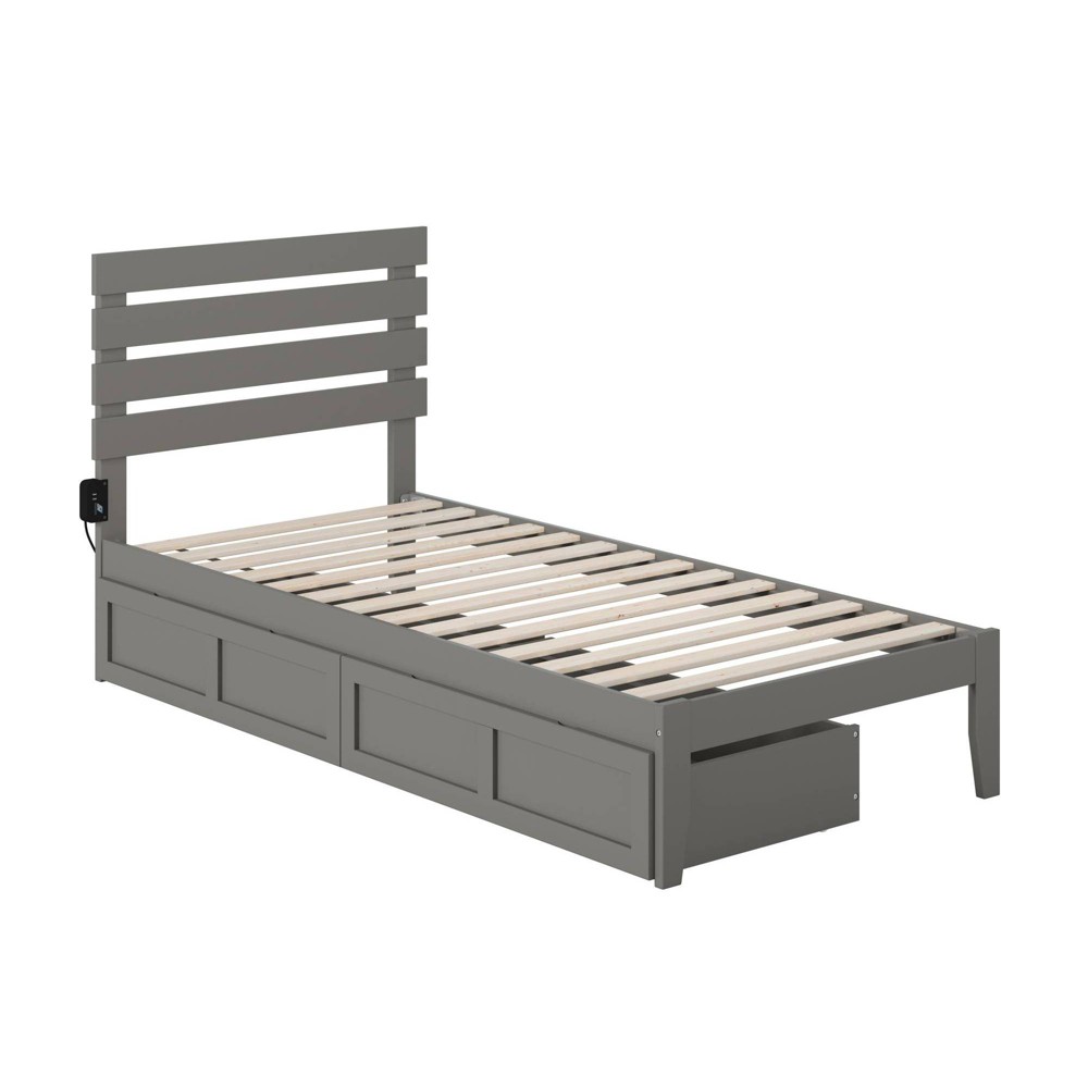 Photos - Bed Frame AFI Twin Oxford Bed with USB Turbo Charger and 2 XL Drawers Gray  