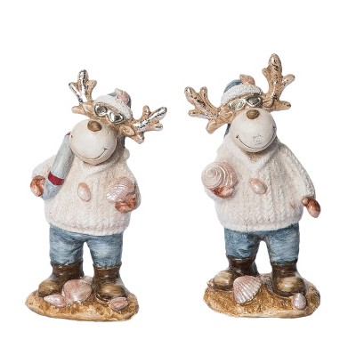 Transpac Christmas Resin Cool Beach Reindeer Figurine Set of 2 Christmas Home Decorations