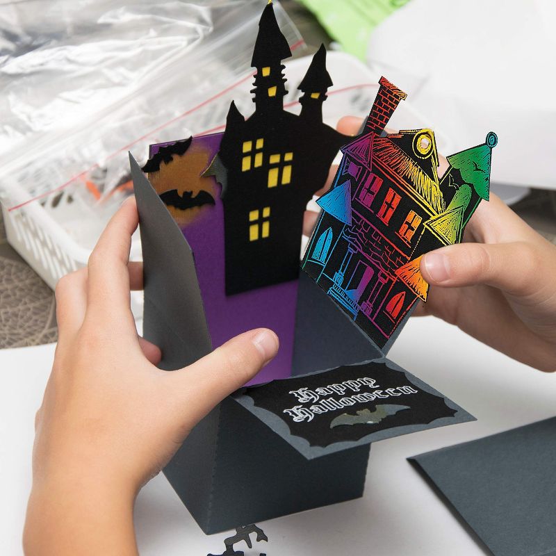 Neliblu Halloween Magic Scratch Crafts for Kids & Adults, 24 Haunted House Ornaments, 24 Sticks & 24 Ribbons, 4 of 7