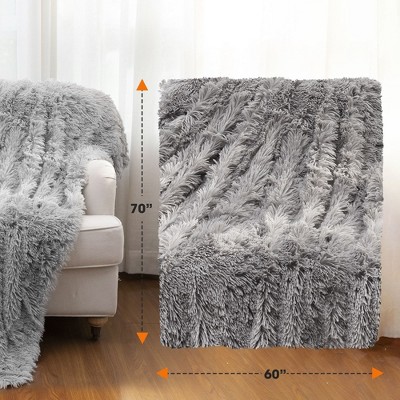 Silver Reversible Faux Fur and Fleece Throw Blanket 60" x 70"