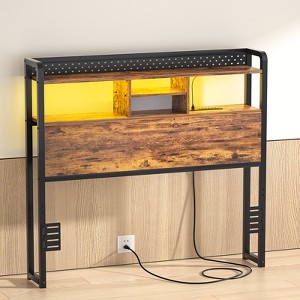 Aheaplus Storage Headboard with Led Lights & Charging Station - 1 of 3