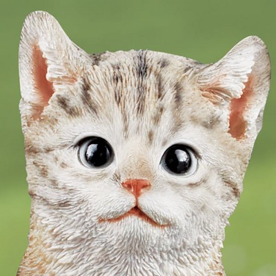 Hand-Painted Realistic Gray Tabby Cat Garden Statue
