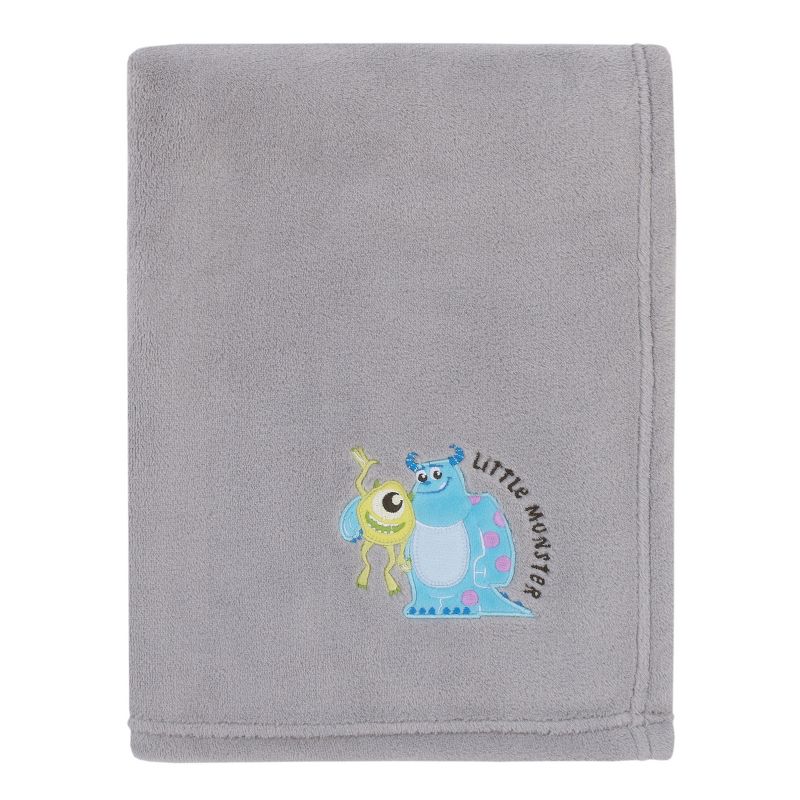 Disney Monsters, Inc. Cutest Little Monster Gray, Turquoise, and Green, Sully, and Mike Super Soft Appliqued Baby Blanket, 1 of 6