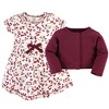 Touched by Nature Baby and Toddler Girl Organic Cotton Dress and Cardigan 2pc Set, Berry Branch - 2 of 4