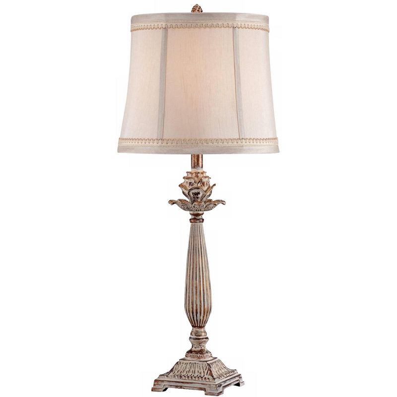 Regency Hill Petite Artichoke Font Traditional Table Lamp 28" Tall Antique White Washed Beige Fabric Bell Shade for Bedroom Living Room Nightstand, 1 of 9