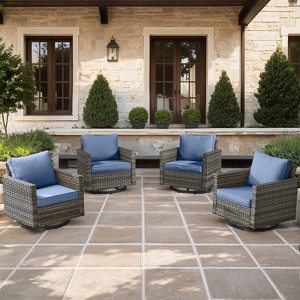 Buenhomino Outdoor Patio Swivel Rocker Chairs - 4pcs Wicker Rattan Patio Rocking Glider Chair Set with High Back for Porch Deck Backyard - 1 of 4