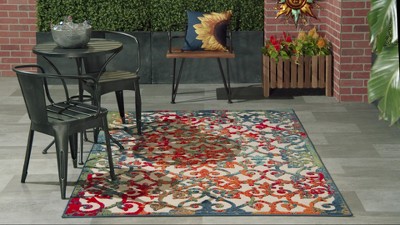 Aloha Multicolor Scroll Indoor/Outdoor Rectangular Rug