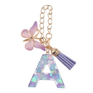 Unique Bargains Heart Sequin Letter A Butterfly Tassel Water Cup Pendant Purple 1 Pc - 1 of 4