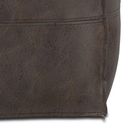Erving Distressed Dark Brown Leather Square Pouf