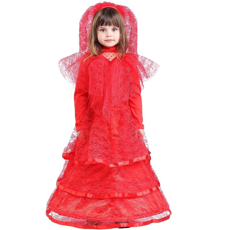 HalloweenCostumes.com Gothic Red Wedding Dress Costume for Young Girls, 1 of 3