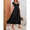 Maternity Dress Summer Casual Round Neck Short Sleeve Smocked High Waist Maxi Dress with Pockets - 3 of 4