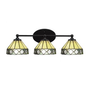 Toltec Lighting Capri 3 - Light Vanity in  Matte Black with 7" Diamond Peak Art Glass Shade - 1 of 2
