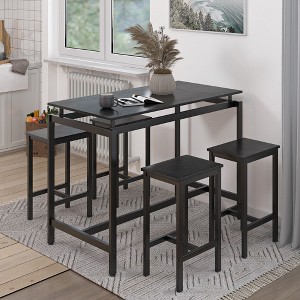 CAVINAS Bar Table and Bar Stools Set of 3, 2 Dining Benches and 1 Dining Table, Counter Height Table Chair Set for Kitchen, Dining Room - 1 of 4