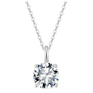Round Solitaire Necklace for Women Sterling Silver 4 Ct 8A Cubic Zirconia Pendant 16-18" Chain by Ginger Lyne Colelction - 1 of 4