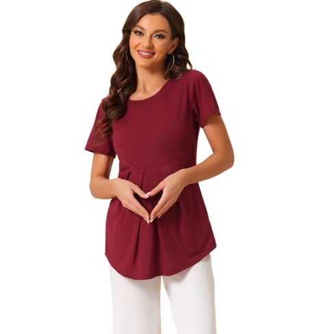 cheibear Womens Loungewear Tops Casual Round Neck Short Sleeve Maternity  T-Shirt Red X Small