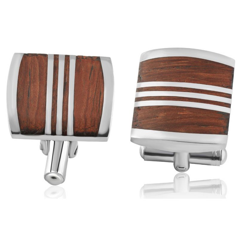Pompeii3 Men's Stainless Steel And Drift Wood Brown Square Polished 18mm Cufflink, 1 of 4