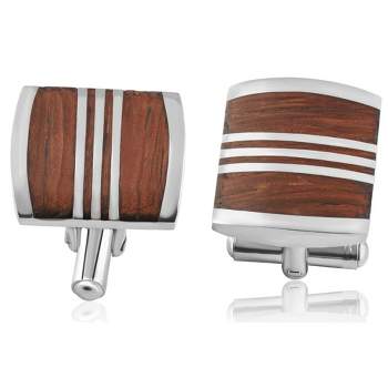 Pompeii3 Men's Stainless Steel And Drift Wood Brown Square Polished 18mm Cufflink