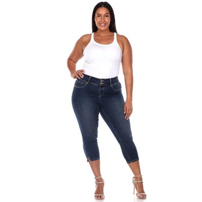 Women's Plus Size Capri Jeans Dark Blue 22 - White Mark : Target